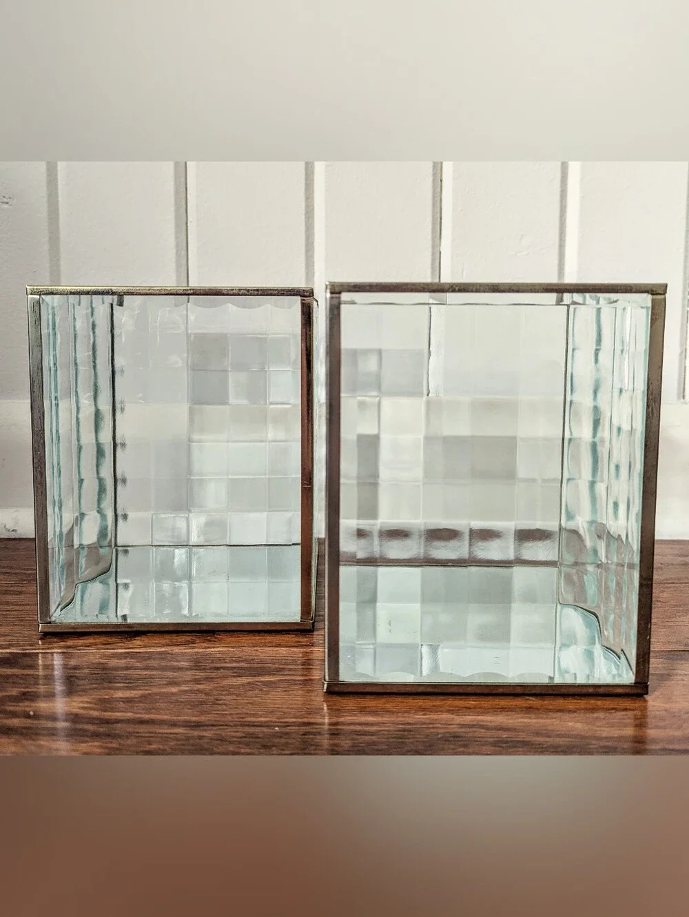 Pair of Textured Glass Pillar Candle Holders - Clear, 6